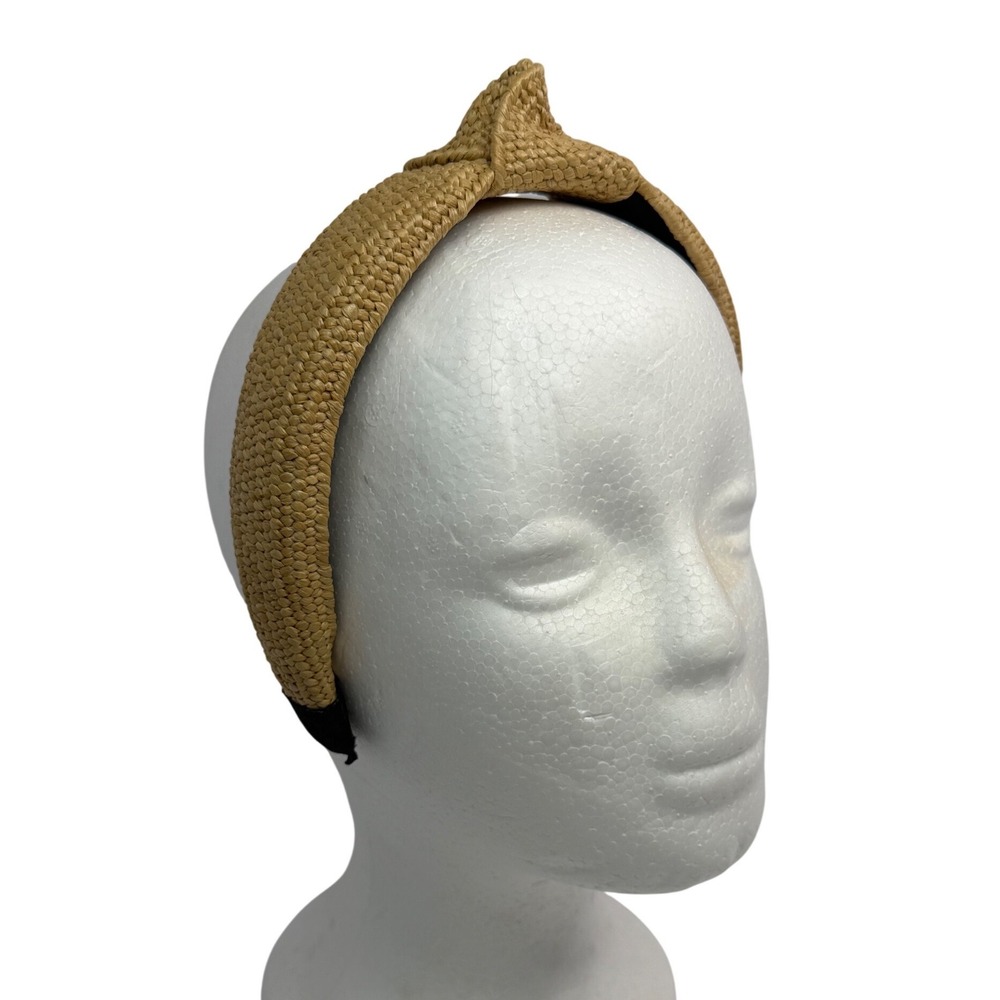 Woven Straw Knotted Headband Tan Raffia Top Knot Summer Boho Cottagecore Neutral